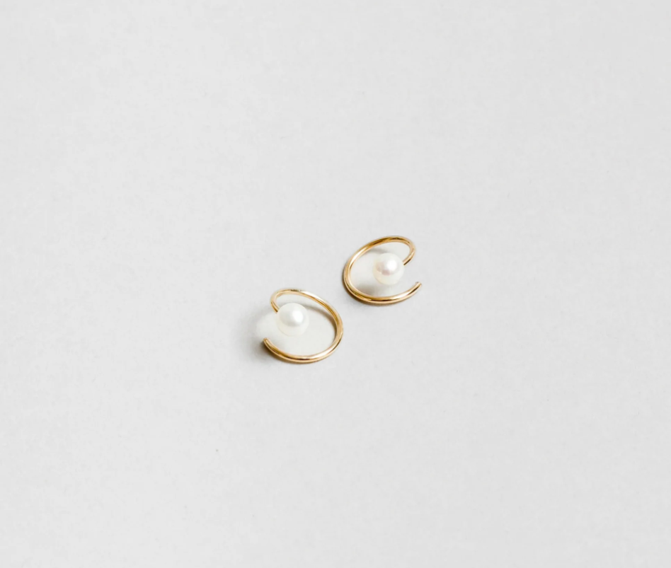 14k gold filled spiral wire earrings with freshwater pearl caps