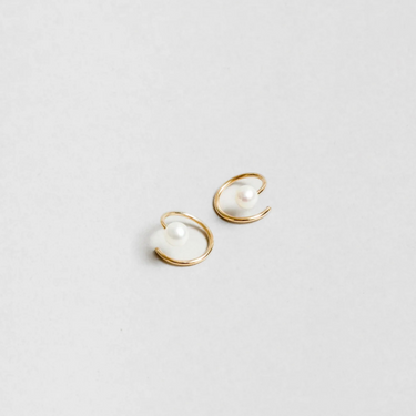 14k gold filled spiral wire earrings with freshwater pearl caps