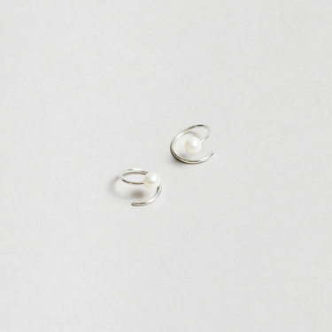 sterling silver spiral wire earrings with freshwater pearl caps