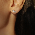 14k Yellow gold plated sterling silver studs  with a pear cut white topaz gemstone  | on model