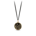 Black Sterling Silver Necklace with a 14k yellow gold talisman depicting a Butterfly flying over a field of varying flora and plants