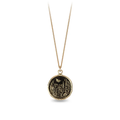 14k Yellow gold talisman Necklace depicting a Butterfly flying over a field of varying flora and plants