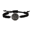 Black Braided Bracelet with a Sterling Silver talisman depicting a butterfly flying above a field of various flora and grass