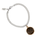 Bronze chain Bracelet with a talisman depicting a Butterfly above a large field of flowers and plants.
