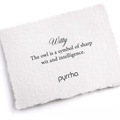 A Pyrrha note describing the Witty talisman. it reads, "The owl is a symbol of sharp wit and intelligence"