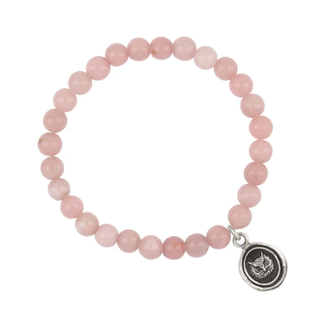 Bracelet made from pink opal beads, with Sterling Silver Talisman depicting an Owl