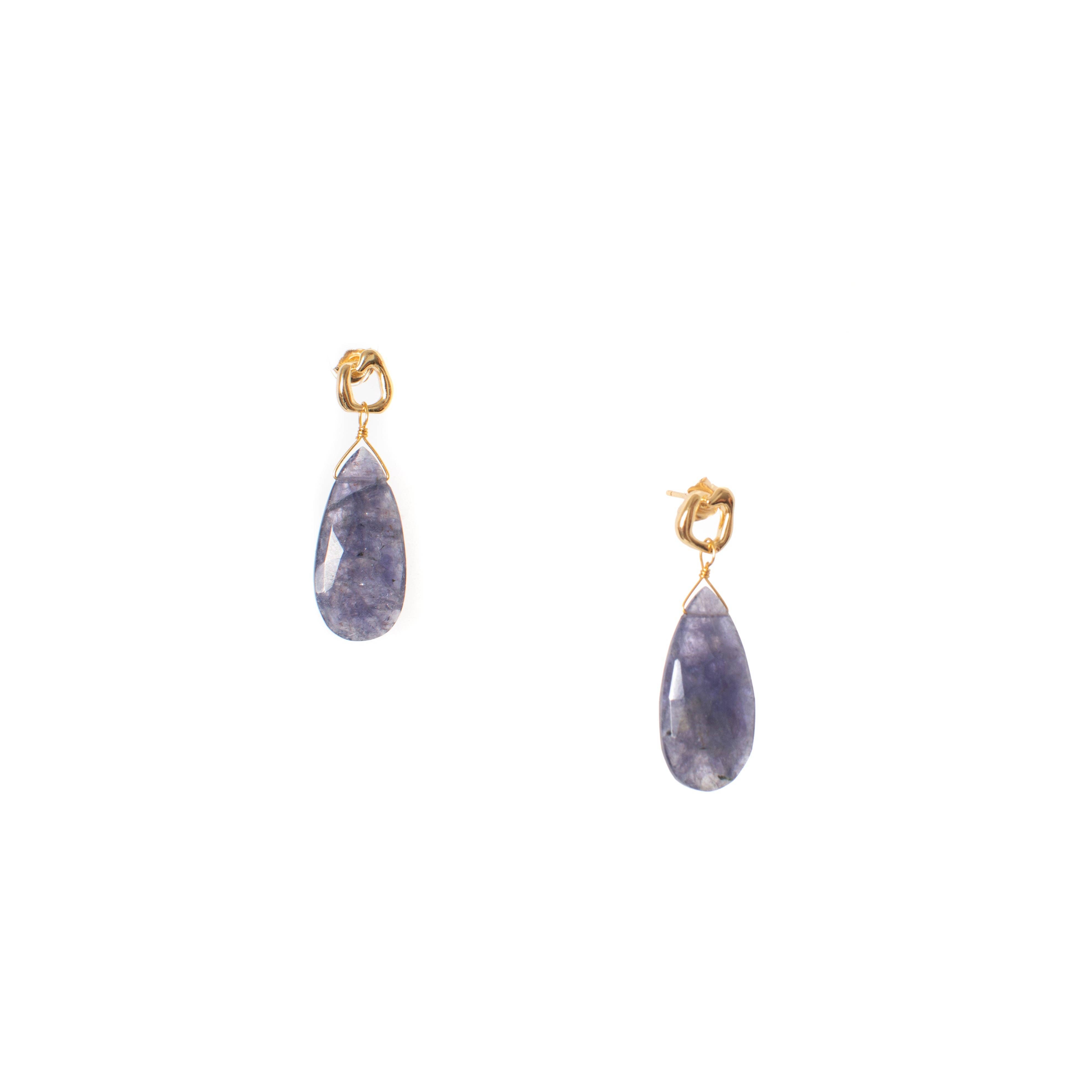 14K gold-plated brass Jupiter Earrings Featuring Iolite