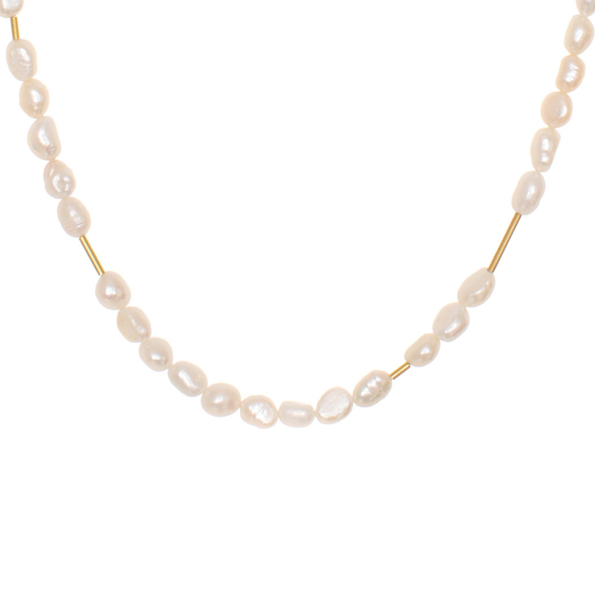  Oso Pearl Necklace with asymmetrical recycled brass bars 