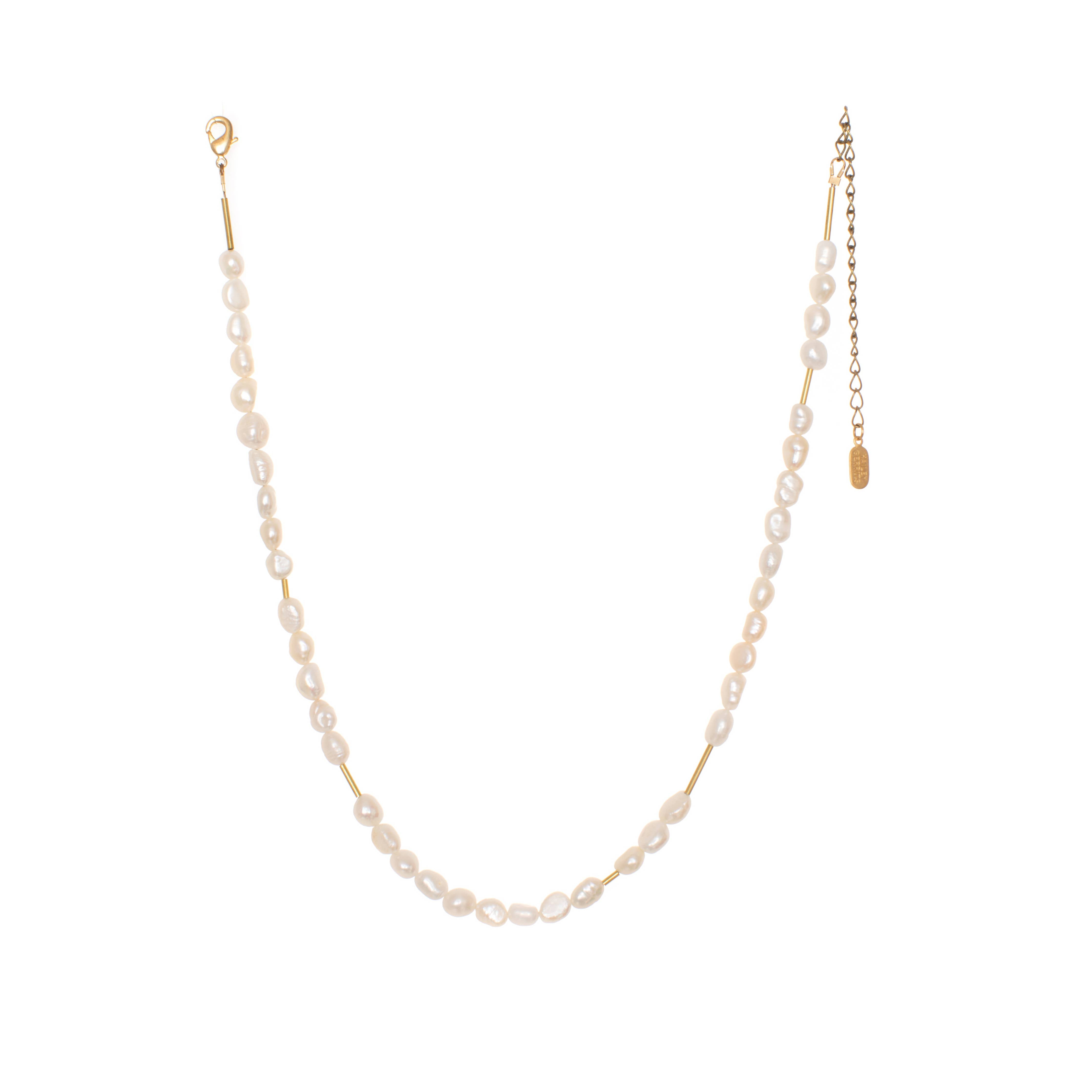  Oso Pearl Necklace with asymmetrical recycled brass bars 
