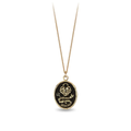 14k Yellow gold talisman necklace depicting a Large lock in the shape on a heart above a key with a ribbon that says "You Hold The key"