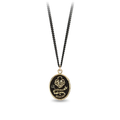 Black Sterling SIlver necklace with a 14k yellow gold talisman depicting a Large lock in the shape on a heart above a key with a ribbon that says "You Hold The key"