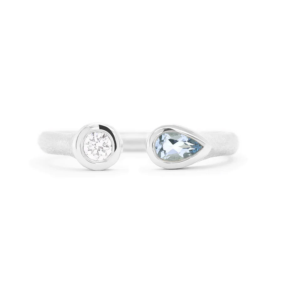 Open 'Boulder' Diamond & Aquamarine Ring | Magpie Jewellery