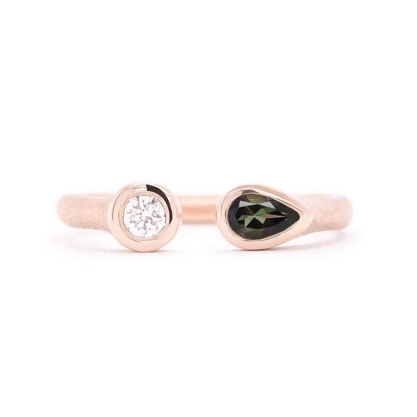 Open &#39;Boulder&#39; Diamond and Green Tourmaline Ring | Magpie Jewellery