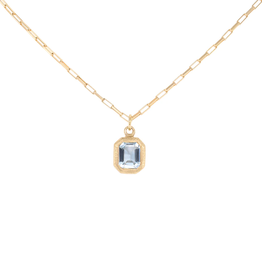 'Boulder' Emerald Cut Gemstone Pendant on Elongated Box Chain | Magpie Jewellery