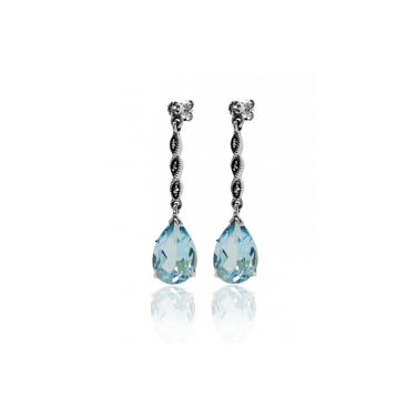 Gemstone Drop Marcasite Twist Earrings