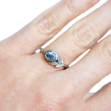 Asymmetrical Light Blue Sapphire Spring Leaves Ring - Magpie Jewellery