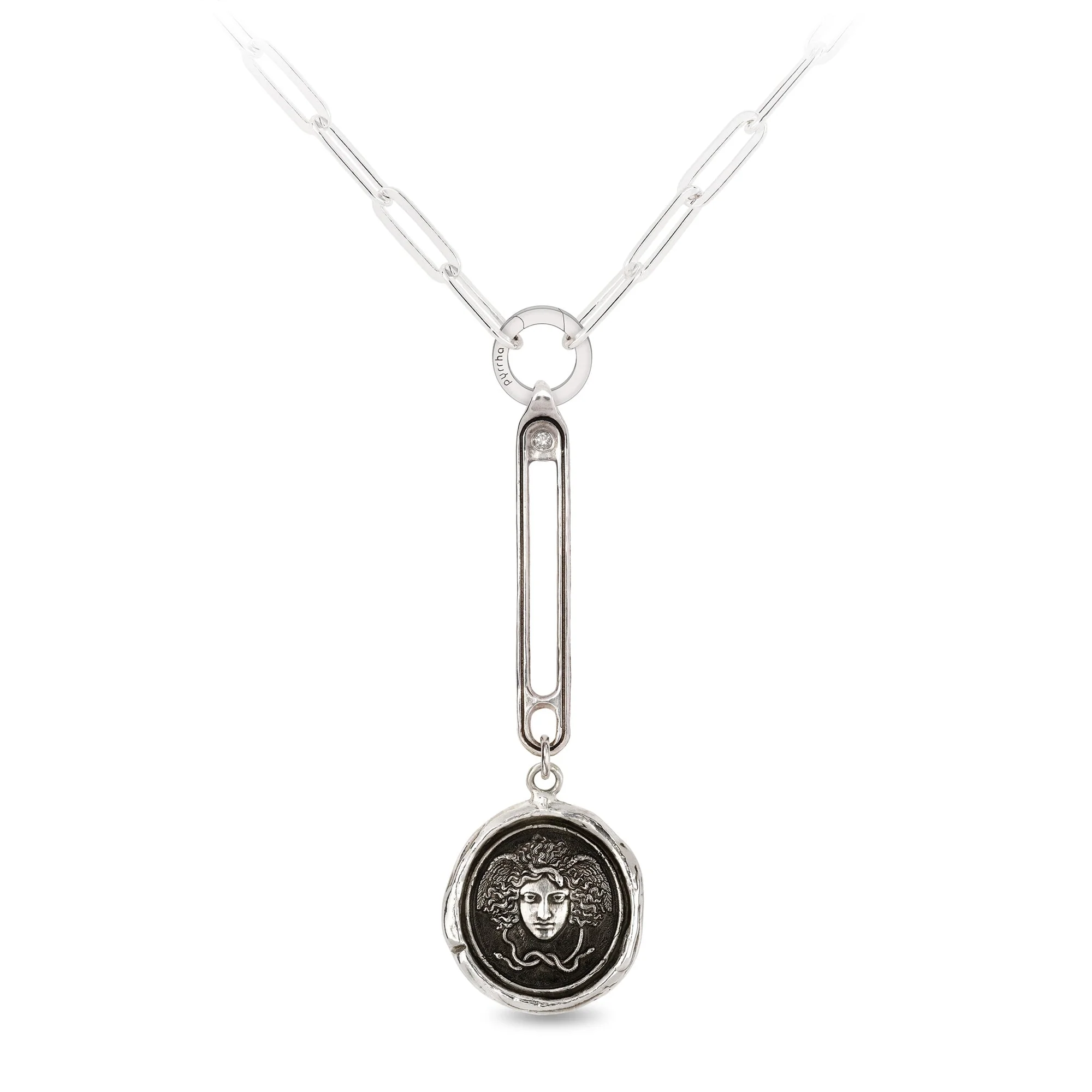 Medusa Large Paperclip Diamond Set Hard Link Drop Necklace | Magpie Jewellery
