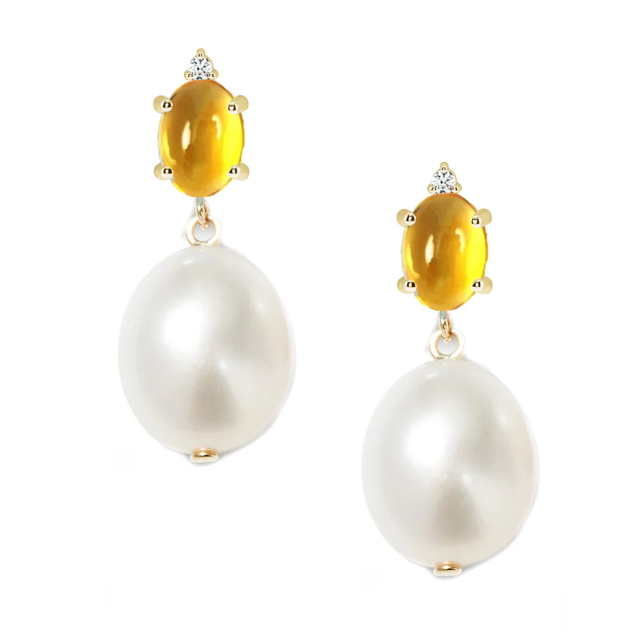 Oval Gem Diamond Pearl Earrings | Magpie Jewellery