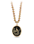 Peacock 14K Gold Talisman On Knotted Freshwater Pearl Necklace | Magpie Jewellery