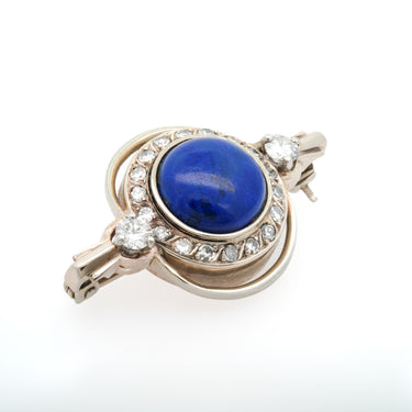 Magpie Vintage- Brooch 14kw Gold - Lapis & Diamond