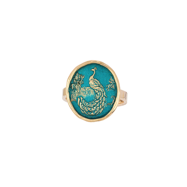 Peacock 14K Gold Talisman Ring - True Colors | Magpie Jewellery