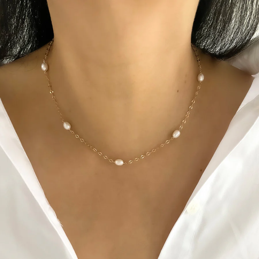 Oval Shimmer Spaced Pearl Necklace | Magpie Jewellery