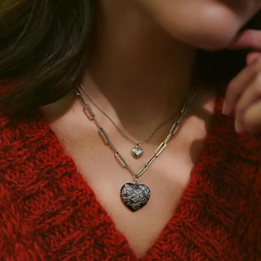 Small Puffed Heart Diamond Set Talisman | Magpie Jewellery