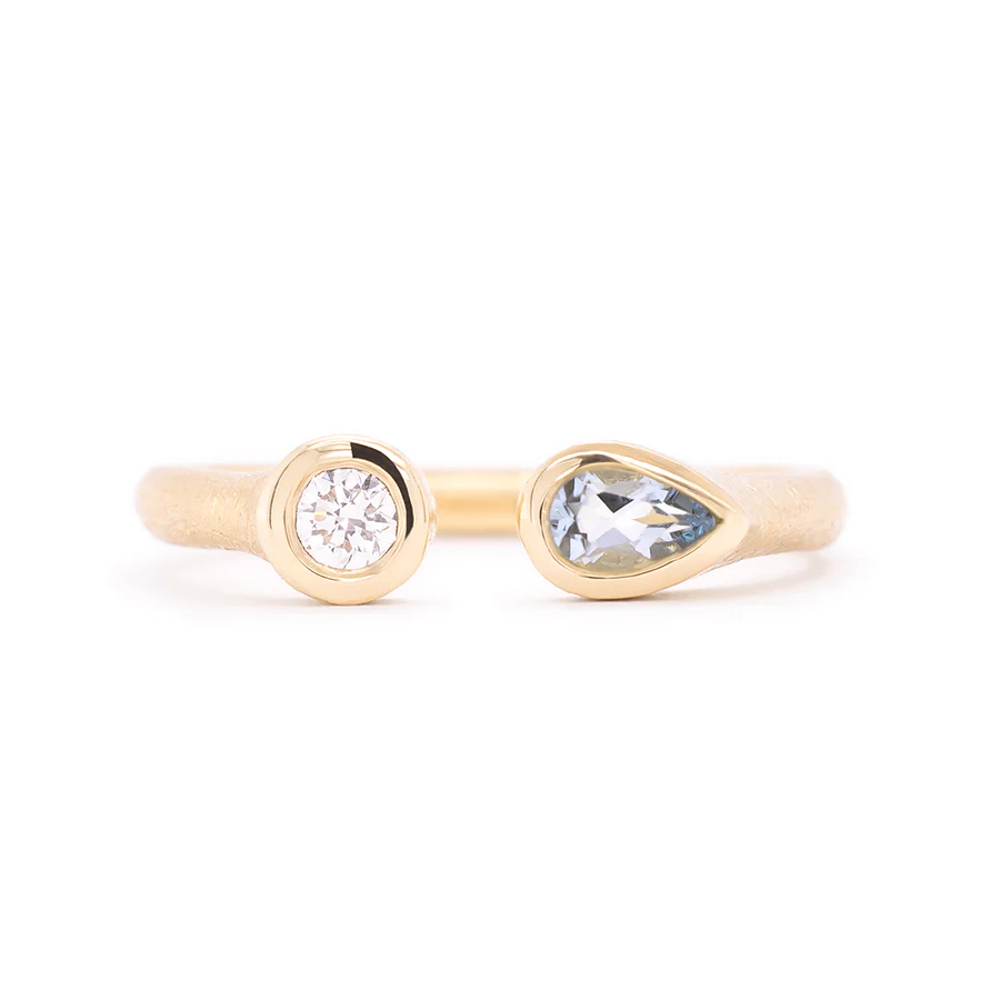 Open &#39;Boulder&#39; Diamond &amp; Aquamarine Ring | Magpie Jewellery