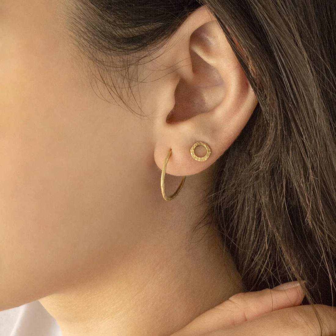 Solid  14k Gold Hammered Open Hoop Earrings | Magpie Jewellery