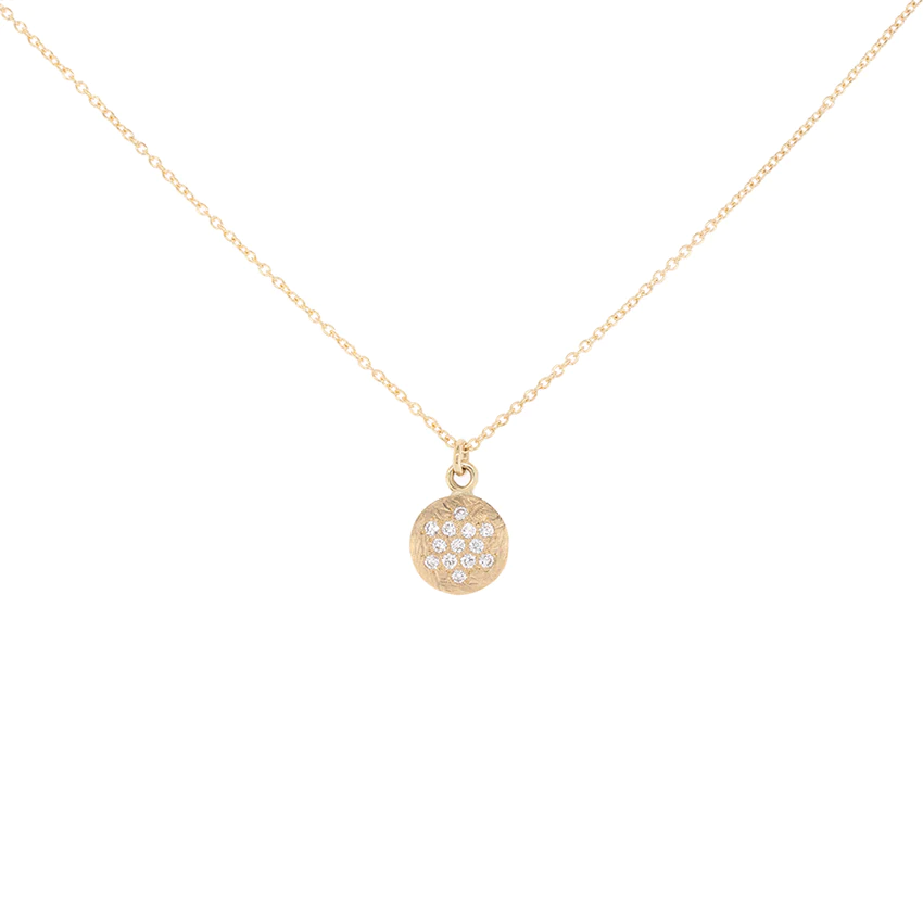 8mm 'Boulder' Pave Diamond Disc Necklace | Magpie Jewellery