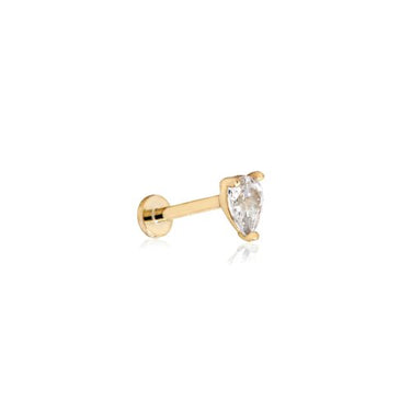 14k Gold Pear CZ Flat Screwback Single Stud