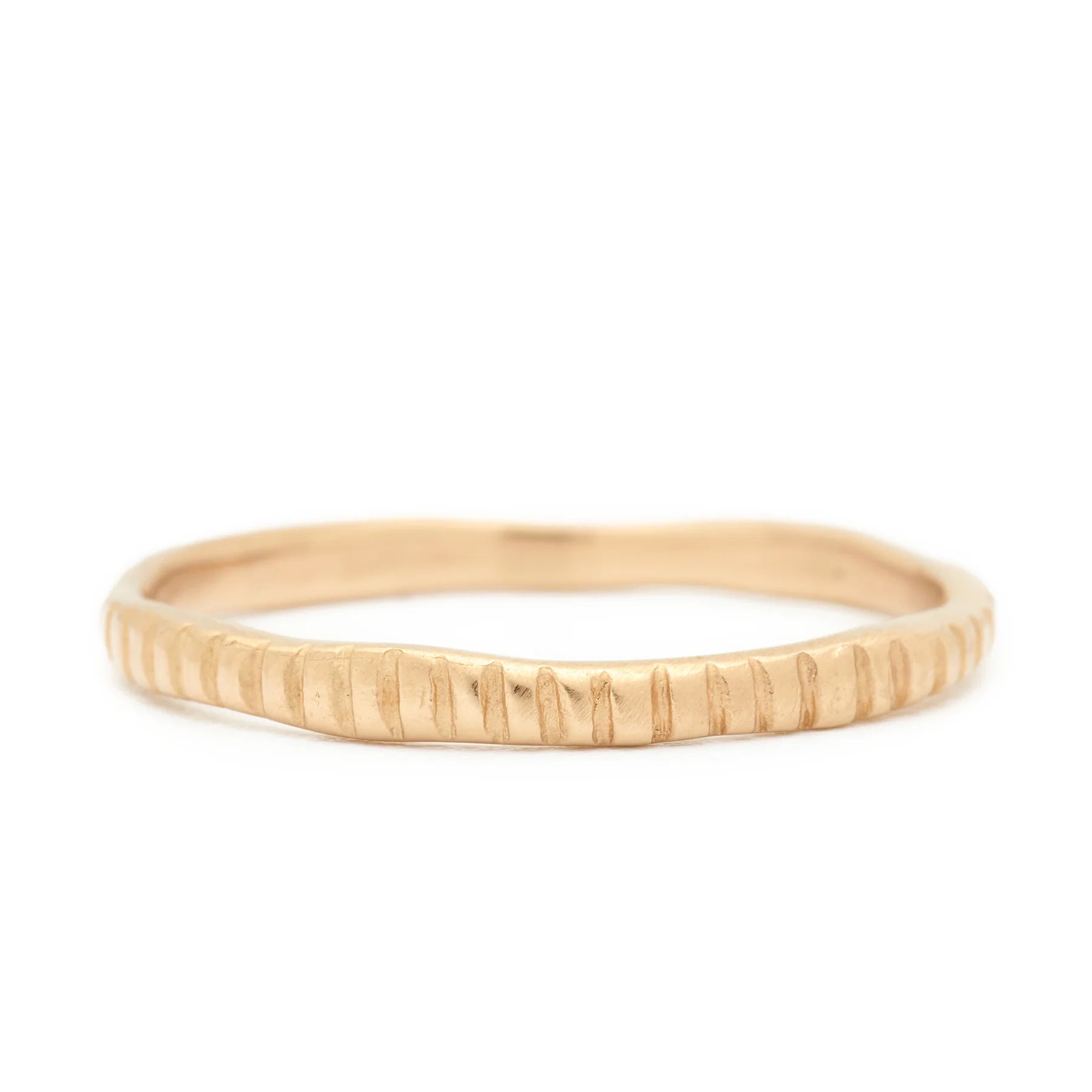 Liney Ring - Thin 14k Fairmined Yellow Gold Band with vertical engraved lines around the band