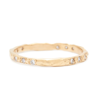 Mini Magna Band with 12 Diamonds - 14k Fairmined Yellow Gold Band with Organic and Fluid texture, featuring 12 post-consumer diamonds