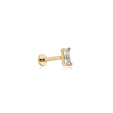 14k Gold Rectangular CZ Flat Screwback Single Stud