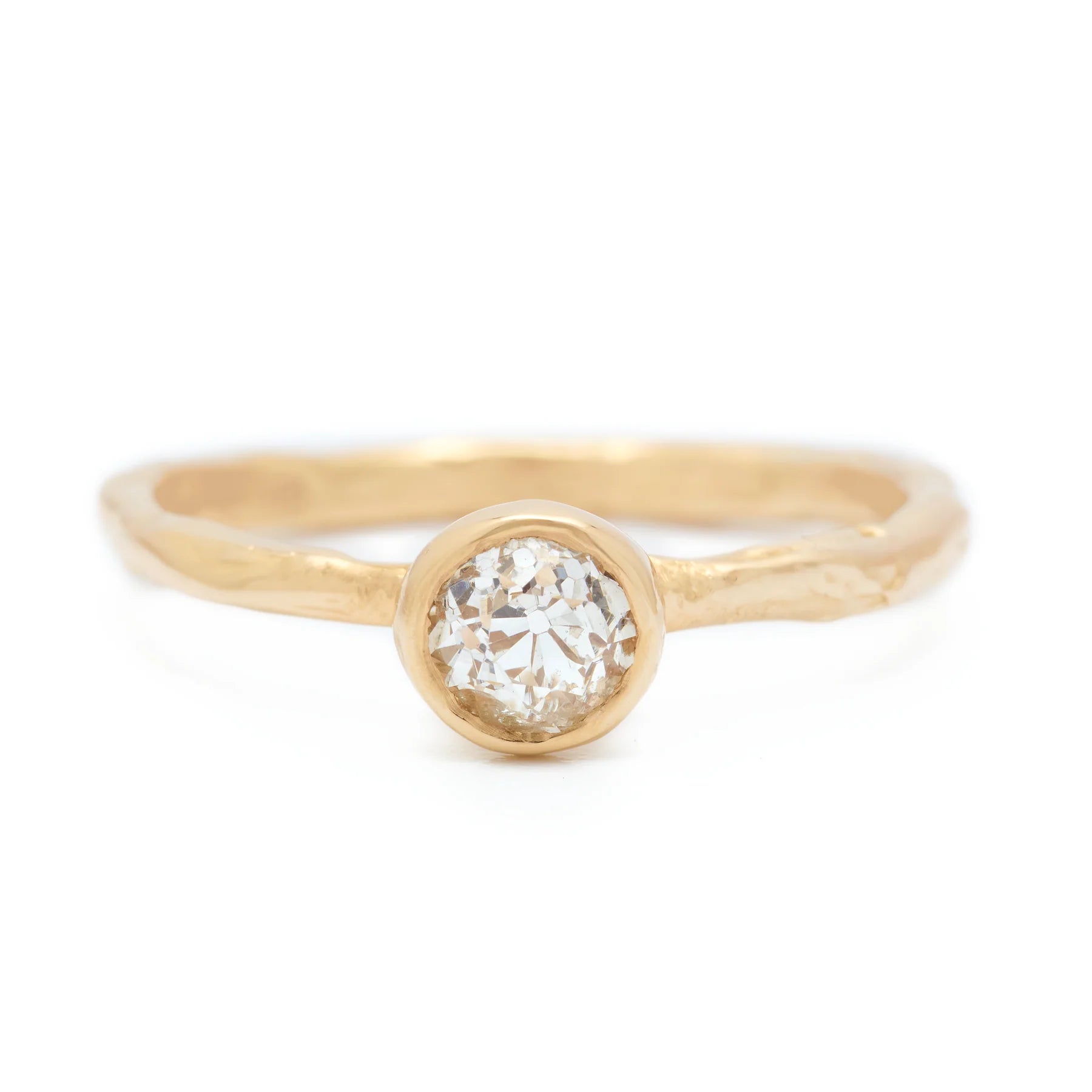 Round Bezel Melt Set 0.54 Carat Old European Cut Diamond 14k Fairmined Yellow Gold Ring