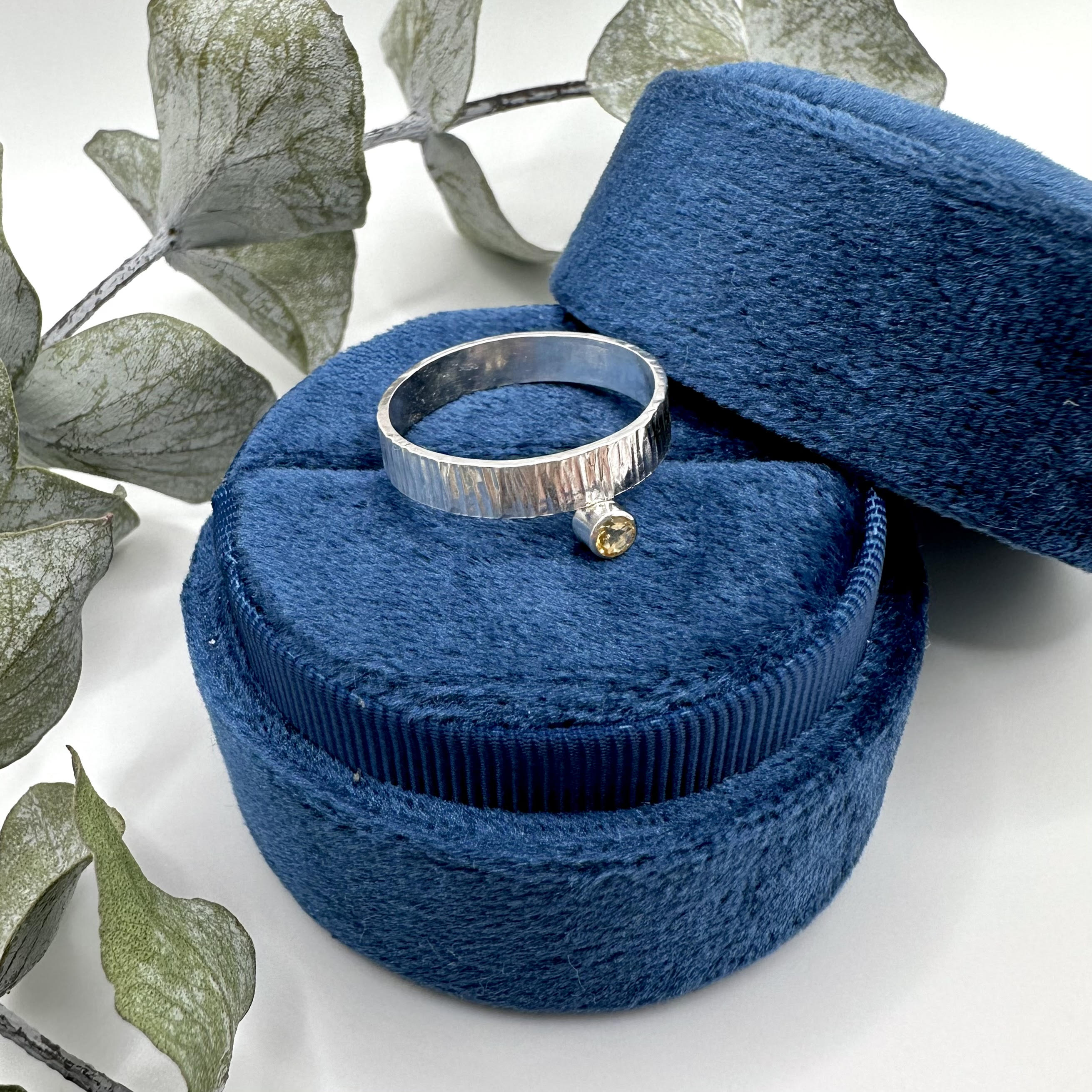 Birch Birthstone Ring - A variety of gemstones and birthstones set in an organic birch texture band.