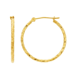 10K Yellow Gold Diamond-Cut Hoop Earrings