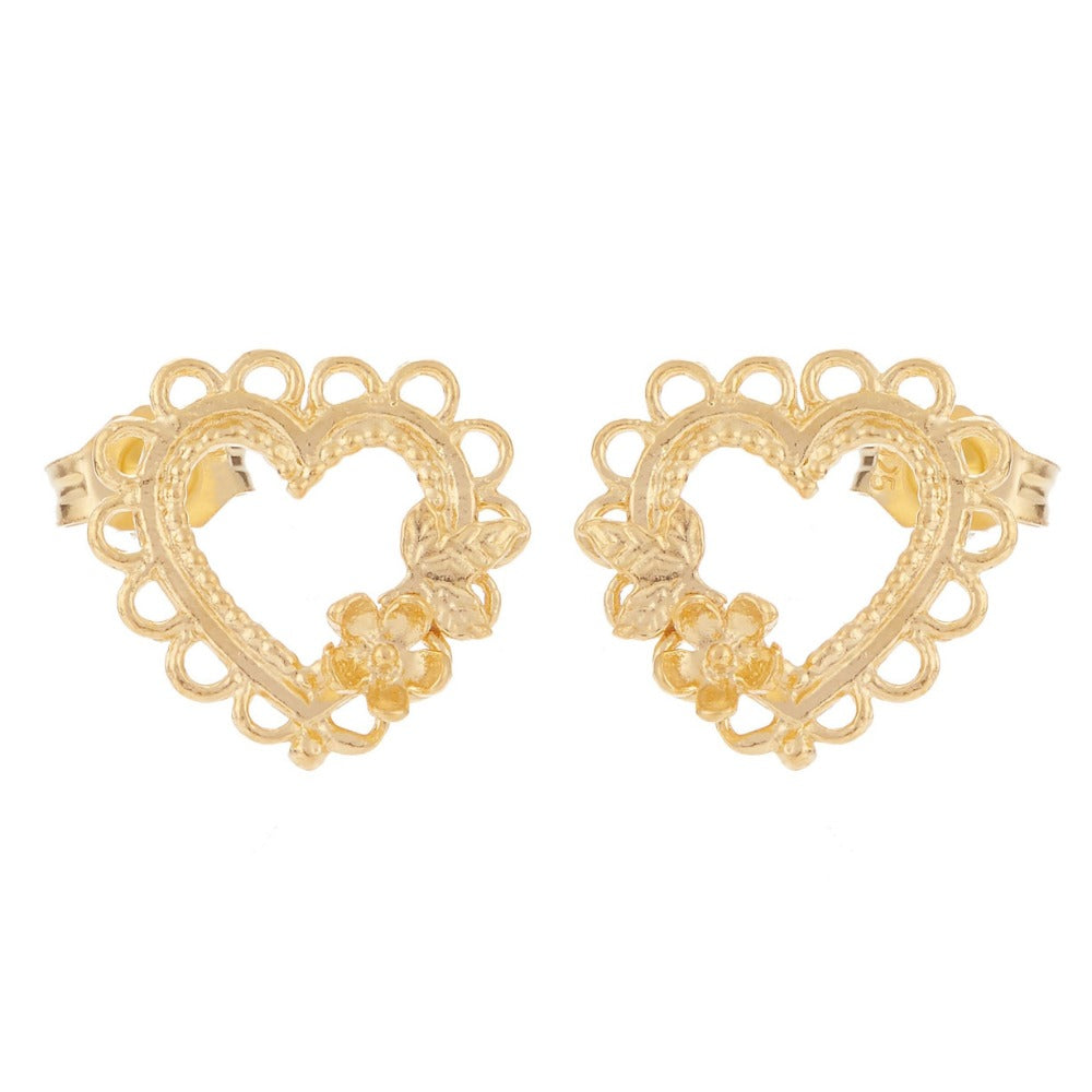 Lace-Edged Heart & Flower Stud Earrings | Magpie Jewellery