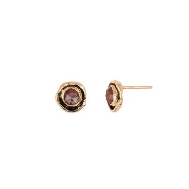 Small Cognac Rustic Diamond Faceted Stone 14K Gold Stud | Magpie Jewellery