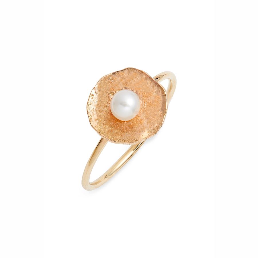 Gold Petal Pearl Ring | Magpie Jewellery