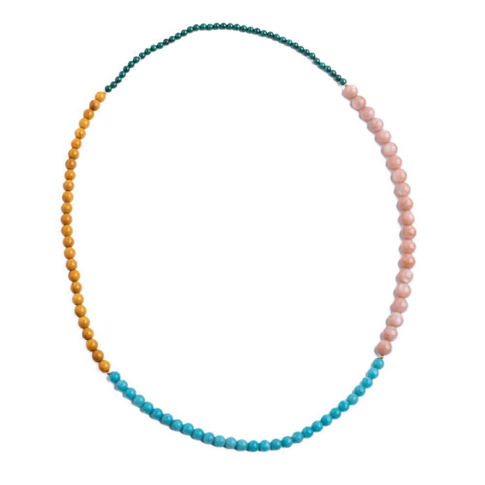 4-Corners Necklace - Peach Moonstone, Amazonite, Yellow Jasper, Malachite - Magpie Jewellery