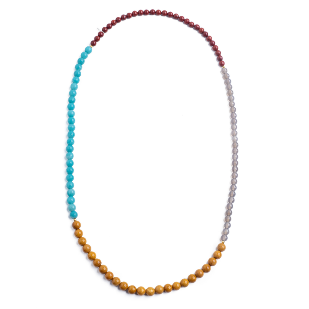 4-Corners Necklace - Grey Moonstone, Amazonite, Yellow Jasper &amp; Red Jasper - Magpie Jewellery