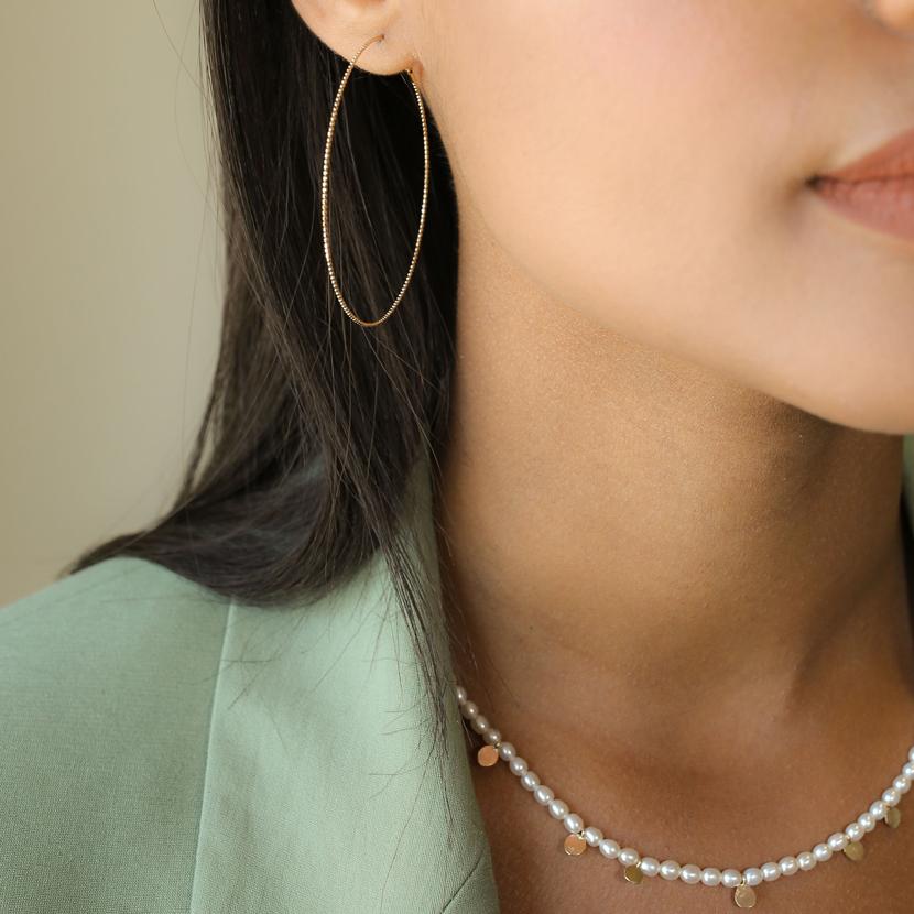 18K Large Skinny Beaded Hoop Earrings - Magpie Jewellery
