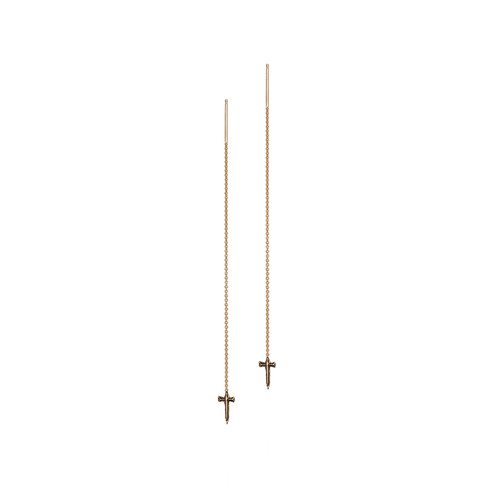 Dagger 14k Gold Symbol Thread Through Earring | Magpie Jewellery