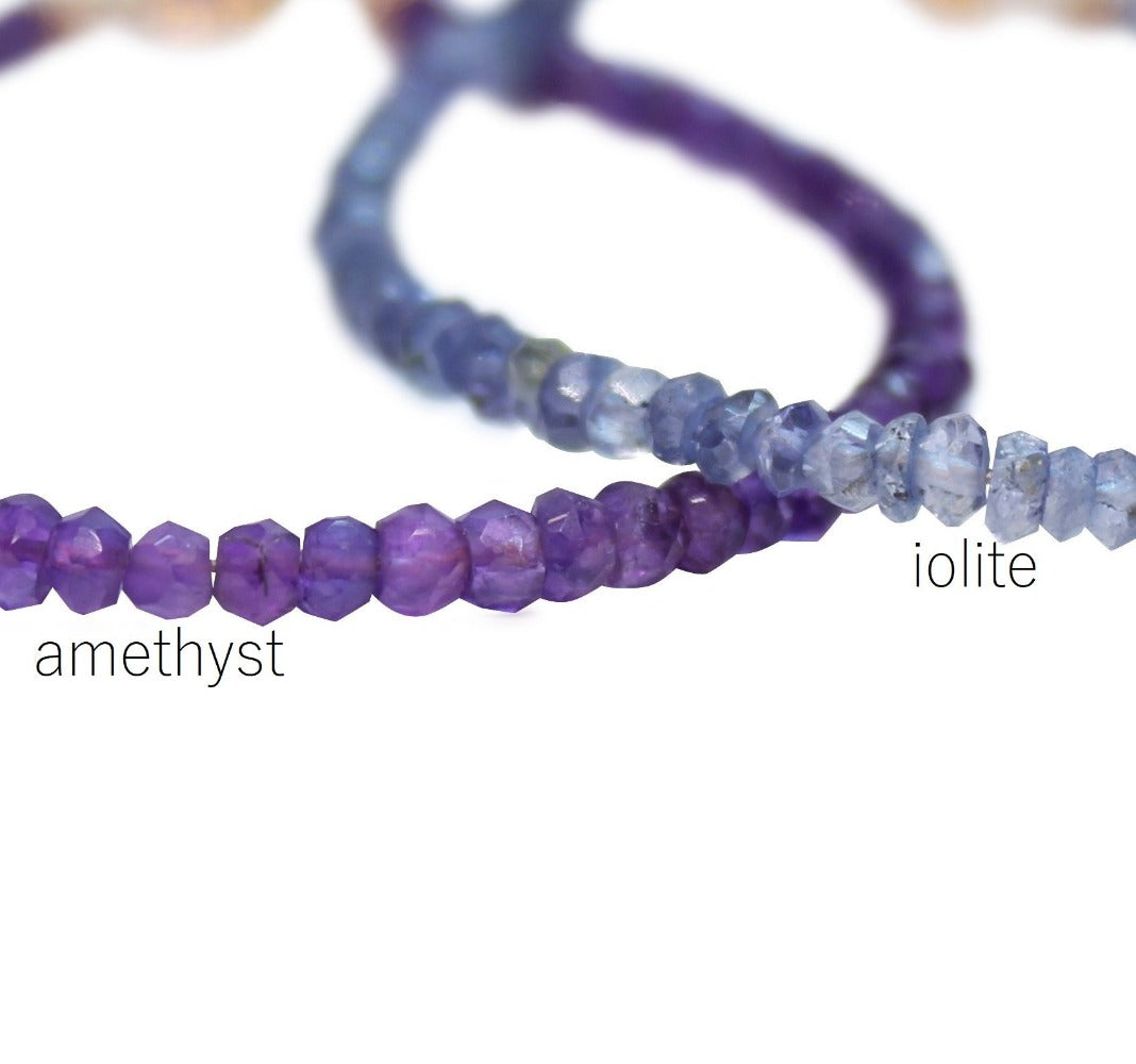 Gold Gemstone Stacking Bracelet | Magpie Jewellery | Amethyst | Iolite | Listed Left-to-Right | Labelled