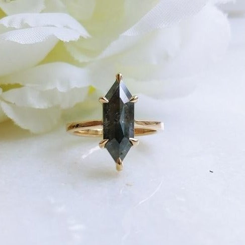 Black Speckled Hexagon Diamond Engagement Ring | Magpie Jewellery