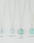 Silver Gemstone Solo Necklace | Magpie Jewellery | Agate, Faceted | Aquamarine, Faceted | Teal Quartz, Faceted | Aqua Chalcedony | Listed Left-to-Right | Labelled