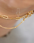 Fine Paperclip Chain Bracelet | Magpie Jewellery | Yellow Gold | On Model | Layered with Satellite and Curb Chain Bracelets