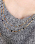 Dapped Bar with Gemstone Chain | Magpie Jewellery | Yellow Gold | On Model | Layered 18" Black Onyx with 16" Dapped Chain