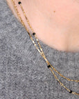 Dapped Bar with Gemstone Chain | Magpie Jewellery | Yellow Gold | On Model | Layered 18" Black Onyx with 16" Dapped Chain